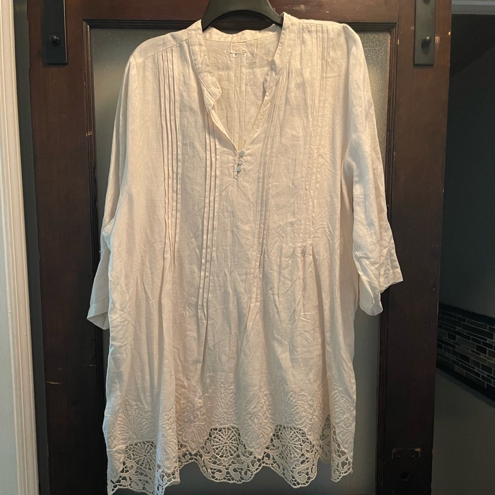 Ecru Long Linen Blouse